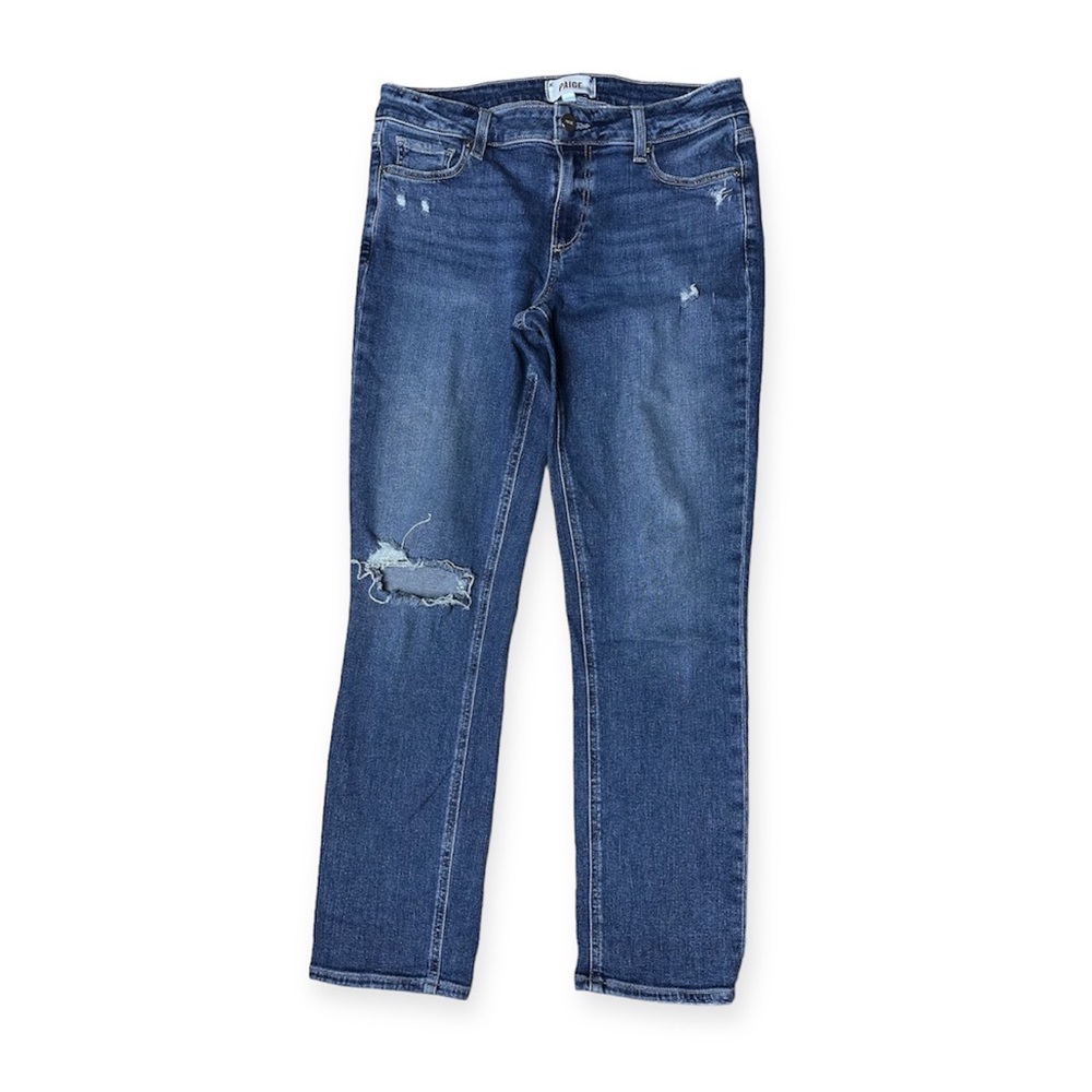 Paige Brigitte Classic Blue Jeans Denim Distressed Knee Hole Mid Rise Women's 26